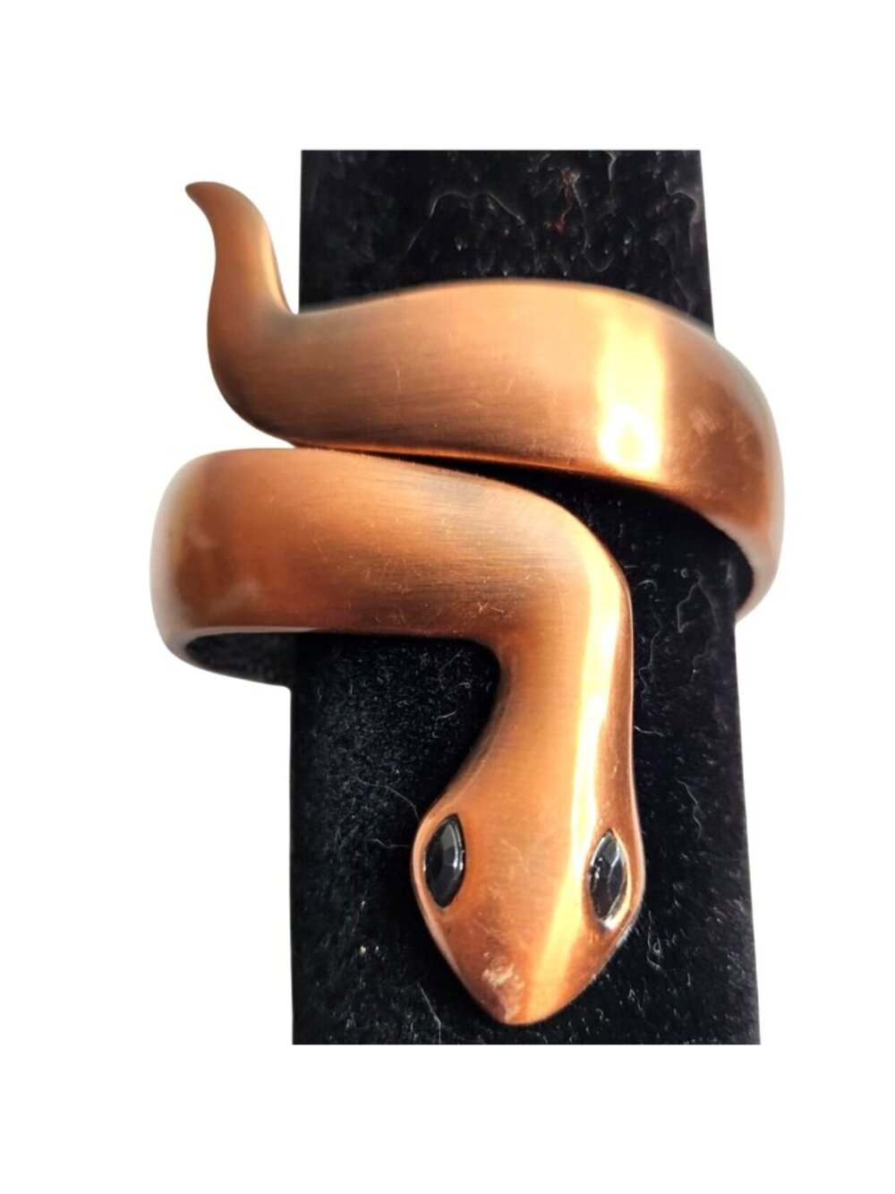 Snake Bracelet Hinged Copper tone Black Eyes serpentine statement jewelry animal